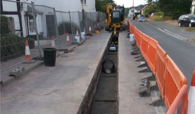 Off-site drainage works under construction