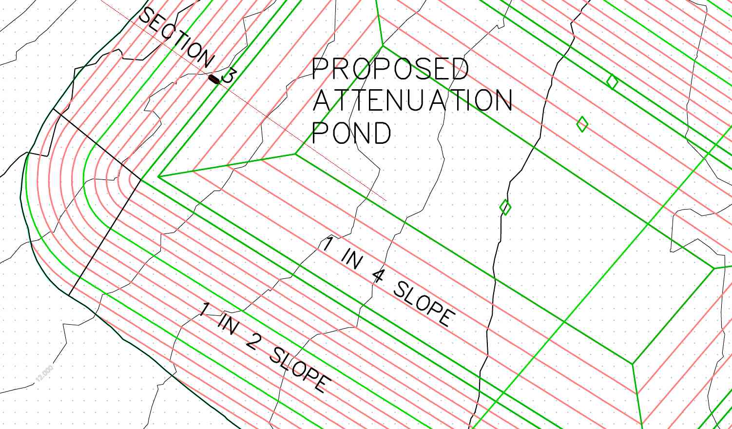 Drawing showing contour lines for attenuation pond